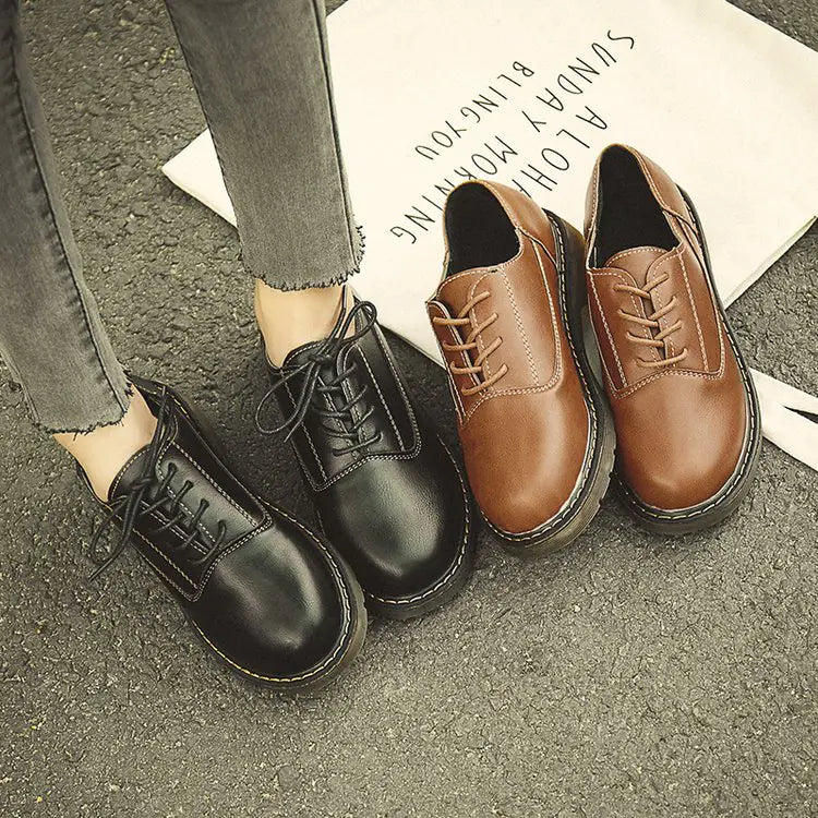 Stylish Retro Black Flat Leather Shoes