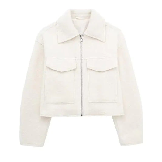 French Style Short Jacket with Pearl Fabric for Women