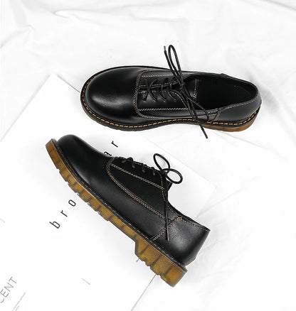 Stylish Retro Black Flat Leather Shoes